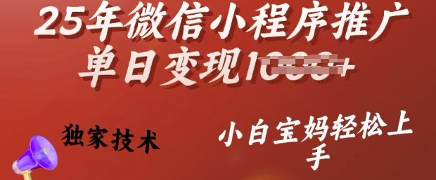 25年微信小程序推广单日变现多张，独家技术，小白宝妈轻松上手【揭秘】 - 中创网-中创网