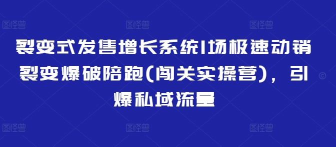 裂变式发售增长系统1场极速动销裂变爆破陪跑(闯关实操营)，引爆私域流量 - 中创网-中创网