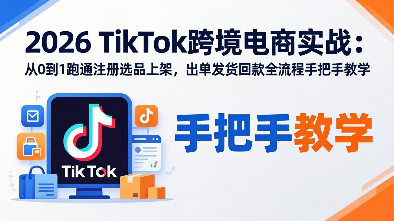 2026TikTok跨境电商实战-更新：从0到1跑通注册选品上架，出单发货回款全流程手把手教学-中创网
