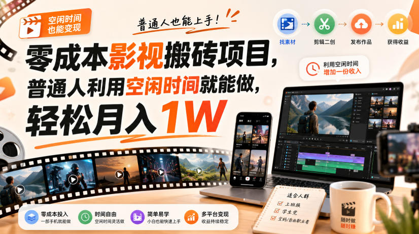 零门槛影视搬砖项目，月入万元，玩法稳定普通人可落地的长期副业！-中创网