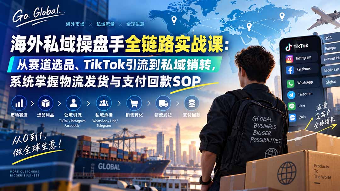 海外私域操盘手全链路实战课：从赛道选品、TikTok引流到私域销转，系统掌握物流发货与支付回款SOP-中创网