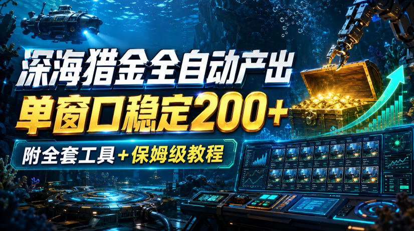 深海猎金全自动产出，单窗口稳定200+，附全套工具+保姆级教程【揭秘】-中创网