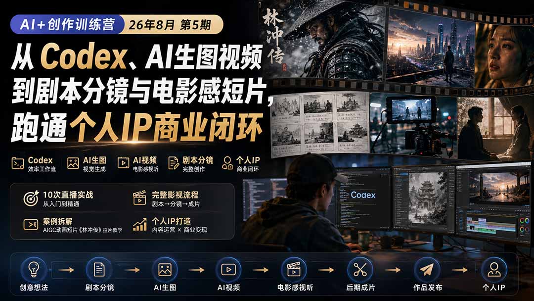 AI+创作训练营26年第5期-更新：从Codex、AI生图视频到剧本分镜与电影感短片，跑通个人IP商业闭环-中创网
